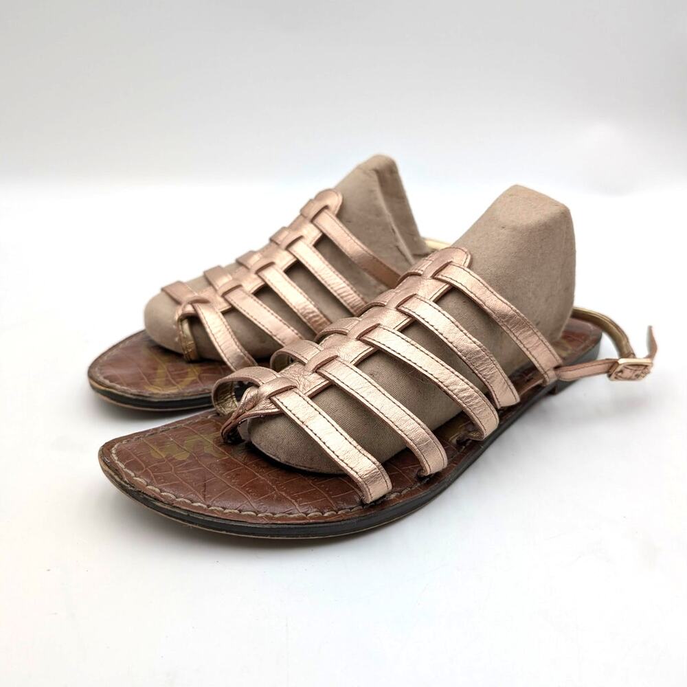 Sam Edelman Garland Leather Cage Sandals Open Toe Women's Gold Size US10 EU40.5